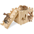 YUEPET Wooden Rabbit Castle with Ramp, Bunny Castle & Rabbit House Hideout | Large Bunny House with Ramp, Poplar Plywood Panels, Tool-Free Assembly, 16 Rubber Rings, Indoor Rabbit Hideaway - size: Rabbit Castle+Ramp
