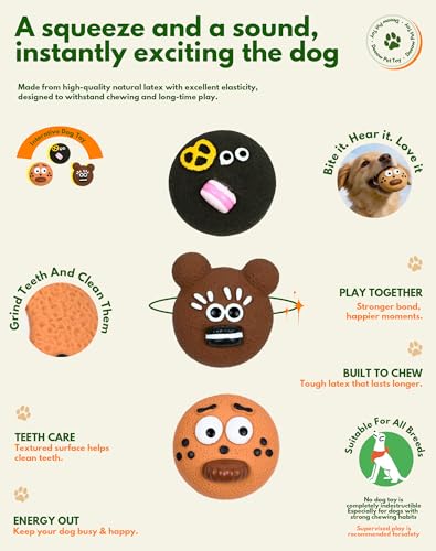 Soft Biscuit-faced Latex Dog Toys, 3 in 1 Set Squeaky Funny Face Pet Toys for Small Medium Dogs, Cute Cartoon Expression Puppy Chew Toy, Interactive Pet Toys for Indoor Enrichment Play & Teething - style: Cookie