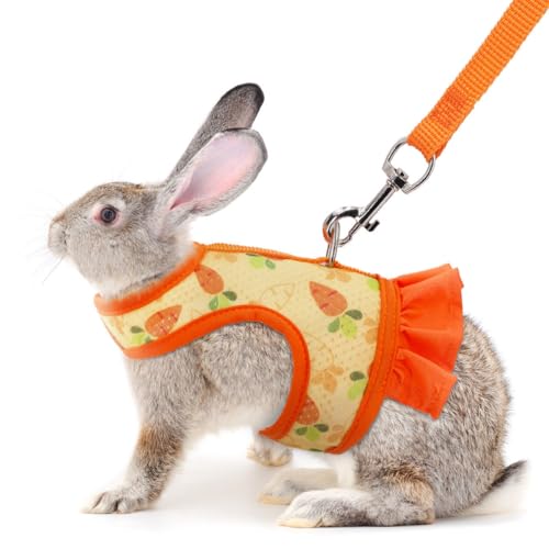 Orange Bunny Harness and Leash Rabbit Harness Set Ferret Vest, L(Adult) | Quick-release, Breathable, Escape Proof, Also Suit For Ferret Kitten Puppy Small Animals,Clothes Stuff Accessories - color: Orange, size: L(Adult Rabbit)6 months old