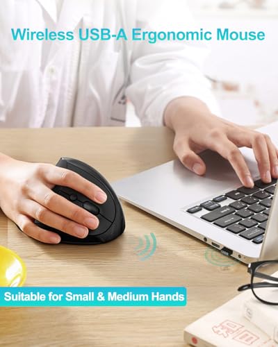 Lekvey Ergonomic Mouse, Rechargeable Wireless Mouse for Small Hands, Black | Design for Small & Medium Hands, 150H per Charge, 3 DPI (800-1600), 2.4G USB Wireless, Plug & Play, Wide Compatible