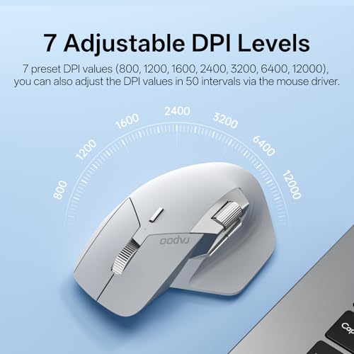 Rapoo MT760 PRO Wireless Mouse, NearLink + Bluetooth 5.0 Multi-Device, 12K DPI, 2K Polling, Ergo for Work & Gaming, 11 Programmable Buttons, On-Board Memory, Quiet Clicks, USB-C, 120 Days Battery Life - color: Light Grey, size: PRO Ver.