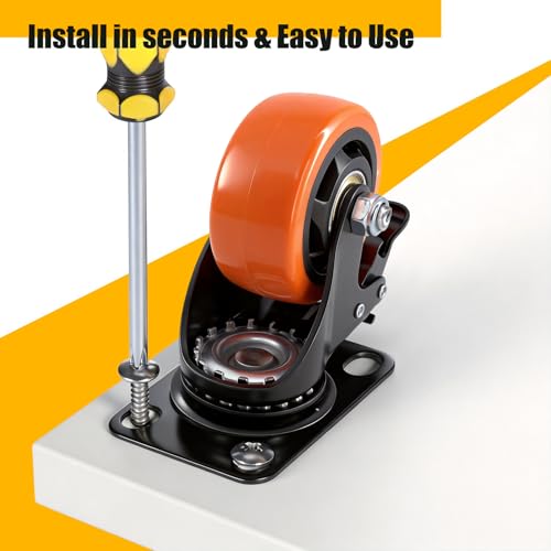 QNCZ 3 Inch Heavy Duty Caster Wheel with Dual Brake,Silent,Orange,Set of 4 | Easy to Install, Efficient operation, convenient braking,Silent, Floor friendly,Widely Applied for Cart,Furniture,Workbench - color: Orange, size: 3 IN