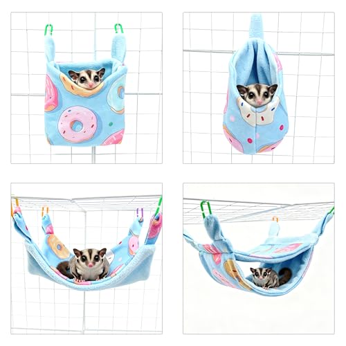 8 Pcs Sugar Glider Cage Set, Small Animal Fleece Hammock Set, Hanging Bed, Climbing Bridge and Toys for Sugar Gliders, Fancy Rats, Squirrels,Ferrets,Blue7126-2 - color: Blue