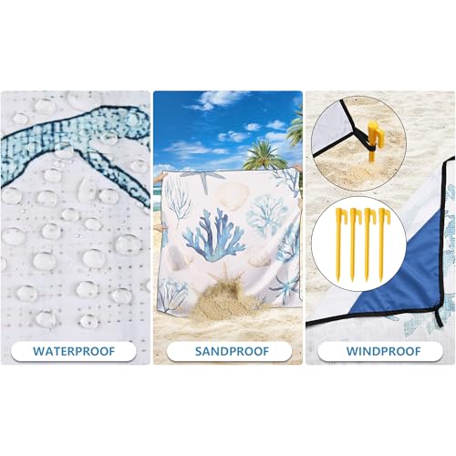 WIWIGO Beach Blanket Mat Waterproof Sandproof for 2-8 Adults Quick Drying | Extra Large, For 2-8 Adults,Windproof, Outdoor Picnic Mat, Beach Accessories Must Have,Gifts, for Travel, Camping, Hiking - color: Sea Creature - Burlap, size: 79" X 83"（1-4person