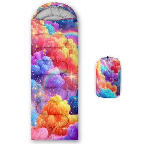 QOOMO Camping Sleeping Bags,3 Season Warm & Cool Weather,Lightweight,Waterproof Sleeping Bags for Adults & Kids,Traveling,and Outdoors,Camping Gear Equipment - color: Rainbow Clouds 17