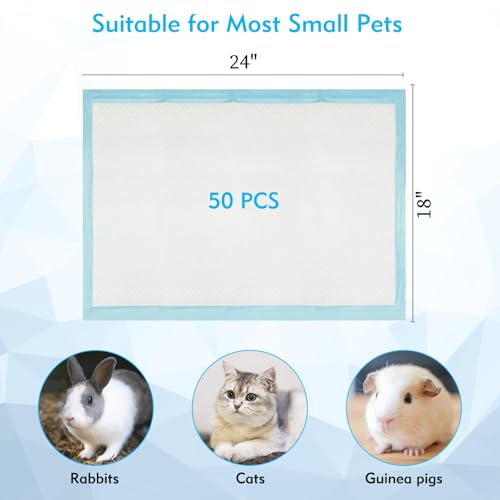 Fhiny 50 PCS Rabbit Pee Pads 18" x 24" Thicken Bunny Pee Pads Disposable Super Absorbent and Leak-Proof Potty Pad for Puppy Cats Guinea Pigs Chinchillas and Other Small Animals - color: Blue, size: M:18" × 24"/50Pcs