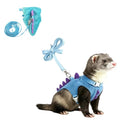 Ferret Harness and Leash Set Cute Dinosaur Design Soft Mesh Small Pet Harness Vest with Safe Bell Walking Clothes for Small Animals Ferret Rabbit Guinea Pig Squirrels (Blue) - color: Blue