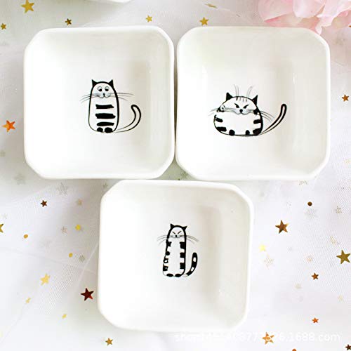 Super Cute Cat Ceramic Sauce Dish/Seasoning Dish/Sushi Soy Dipping Bowl/Appetizer Plates/Serving Dish for Kitchen Home(Set of 6) - color: Cat-Rectangle