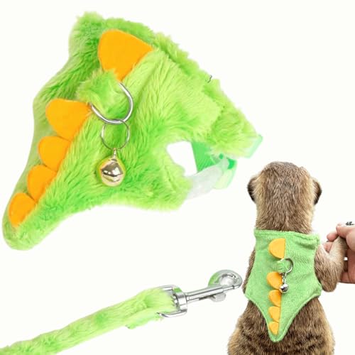 Ferret Harness and Leash Set Small Animals Vest Harness with Safe Bell Dinosaur Shaped Walking Clothes for Baby Rabbit Guinea Pig Teacup Chihuahua Mouse and Other Small Pet (Green) - color: Green