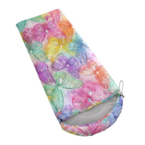 QOOMO Camping Sleeping Bags,3 Season Warm & Cool Weather,Lightweight,Waterproof Sleeping Bags for Adults & Kids,Traveling,and Outdoors,Camping Gear Equipment - color: colorful butterfly