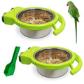 BNOSDM 2 PCS Stainless Steel Bird Bowls Bird Feeding Dish Water Cups Perch Stand Hanging Parakeet Food Container Food and Water Bowls with Spoon for Budgie Cockatoo Finch Lovebirds (Green) - color: 2 Pcs Green