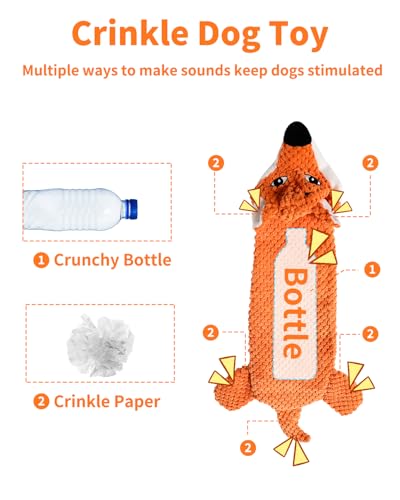 Dog Toys, Squeaky Plush No Stuffing Crinkle Dog Toy for Small Medium Large Dogs, Interactive Puppy Teething Water Bottle Dog Chew Toy (Fox) - style: Fox