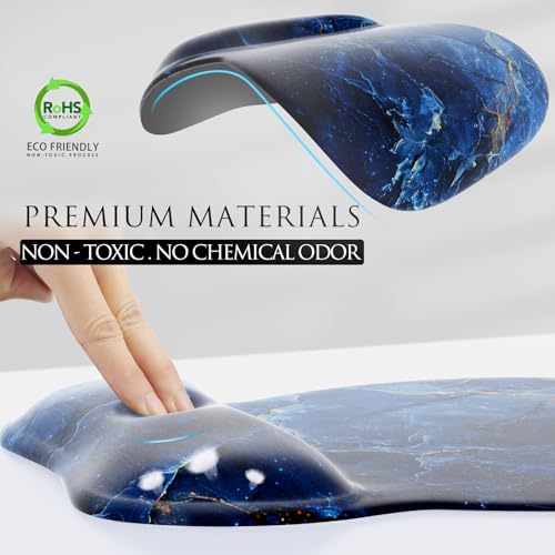 MROCO Ergonomic Mouse Pad with Gel Wrist Rest, 9.4 x 8.1 in, Ocean Marble | Ergonomic Shape Design, Multiple Pattern Options, Gel Wrist Comfort, Smooth Lycra Surface, Non-Slip PU Base - color: Ocean Marble
