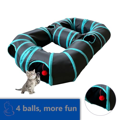 8-Shaped Cat Tunnel Toy Interactive Foldable Playhouse Maze Toys for Cats, Kittens, Rabbits & Small Pets with Playing Balls Collapsible Play Tube for Indoor Fun & Exercise (Blue) - color: Blue