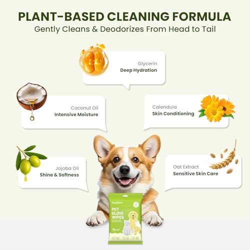 36PCS Hypoallergenic Pet Glove Wipes for Dogs, Cats & Small Animals | No-Rinse Deodorizing Dog Wipes for Paws, Butt, Eyes & Ears | Pet Wipes for Stain & Odor Cleanup Between Baths & Travel - size: 3 Pack