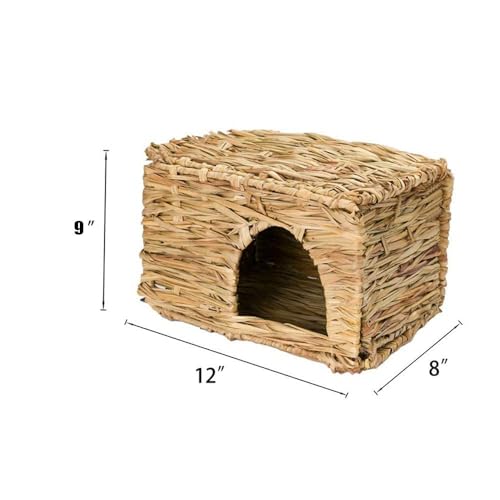 Tfwadmx Rabbit Grass House - Natural Hand Woven Seagrass Play Hay Bed, Hideaway Hut Toy for Bunny Hamster Guinea Pig Chinchilla Ferret - size: 1pcs (12 x 8 x 8in)