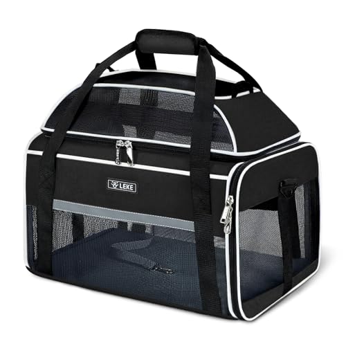 Lekereise Top-Expandable Pet Carrier 18x11x11Inch Delta American United Airline Approved Soft Sided Underseat to 15lbs Travel Carriers for Small Dogs Cats with Locking Safety Zippers Anti-Scratch Mesh - color: Black