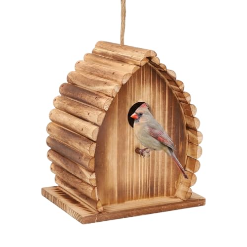 Bird House for Outside Hanging Natural Wooden Birdhouse | 6.3 * 4.7 * 7.4 inch Hanging Bird House for Bluebird Humming Finch Cardinal Wren