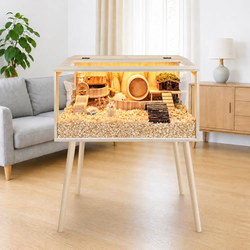 PROLEE Hamster Cage Wooden Chew Proof, Extra Large Mice and Rat Habitat Openable Top with Acrylic Sheets Solid Built Small Animal Cage with Leg Stands, 24 Inch Long - size: 24.0"L x 16.0"W x 40.0"H