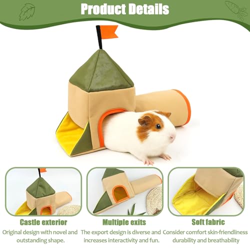 Hamster Hideout Tunnel, Castle Toy Play Tube for Small Pets, 3 Cave House for Gerbil, Mouse, and Small Rodents Chinchilla Rat Hedgehog