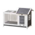 Garvee Wooden Rabbit Hutch Indoor and Outdoor, Rabbit Cage with Removable Wire Netting, Weatherproof Bunny Cage with Anti-Chew Metal Frame Ramp for Small Animals Grey