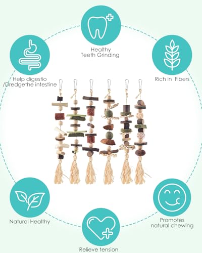 DBNESS 6PCS Bunny Chew Toys, Hamster Rabbit Cage Hanging Chew Toys, Natural Apple Wood Bunnies Treats, Improve Small Animal Teeth Health for Guinea Pig Chinchilla Ferret Rats Gerbil - size: 6 Pcs