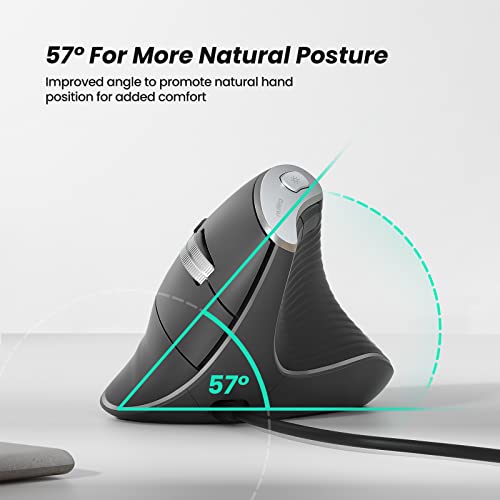 Nulea Ergonomic Vertical Mouse Wired with 11 RGB Backlight and 6 Buttons | USB Optical Mouse with 4 Adjustable DPI, Plug and Play Design for Laptop, PC, Mac,Desktop, Office Use - color: A-Grey