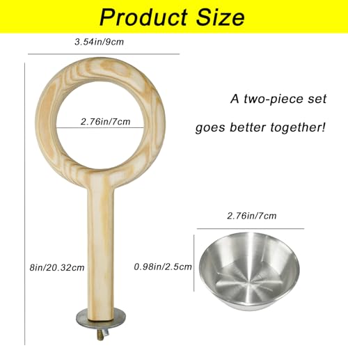 2-Pack Bird Perch Feeding Cup for Parakeet Cockatiel Budgie | 2-in-1 wooden perch and stainless steel bowl stops tipping and cage mess. Fits most cages, tool-free - color: 2*small bird feeding cup