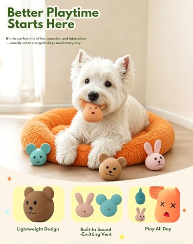 Natural Latex Dog Toys, 4-in-1 Set Bunny & Bear Face Squeaky Teething Clean Puppy Toys, Non-Toxic Fresh Scented Anxiety Relieve Toys for Small Medium Dogs, Boredom Buster Interactive Funny Pet Toys - style: Mammal
