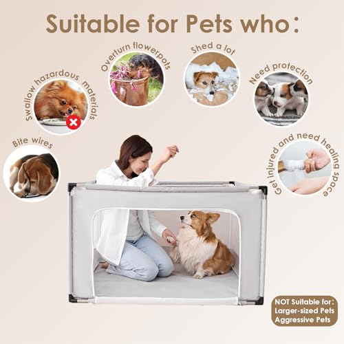 EHEYCIGA 42x42x26 Inches Puppy Playpen Without Top Cover for Dogs & Cats Indoor or Outdoor - Dog Playpen with Door, Dog Fence for Small Animal with Heavy-Duty Oxford & Steel Frame, Sliver Grey - color: Silver Grey, style: 42x42x26(Without Cover)