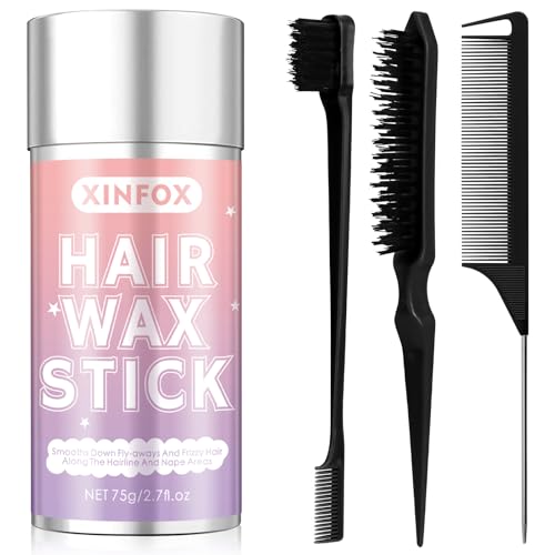 Hair Wax Stick, Slick Back Hair Brush, Wax Stick for Flyaways, Rat Tail Comb Edge Brush Styling Tool Set Accessories for Women Girls(Black) - color: 4 Piece (Black)