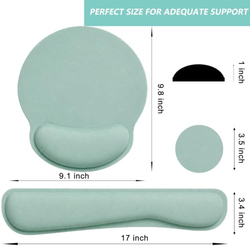 Keyboard Wrist Rest Pad Mouse Pad with Wrist Support Set of 3, Mousepad with Non-Slip Rubber Base, Ergonomic Memory Foam Mouse Wrist Cushion Support for Home Office Laptop Computer, Green - color: Green