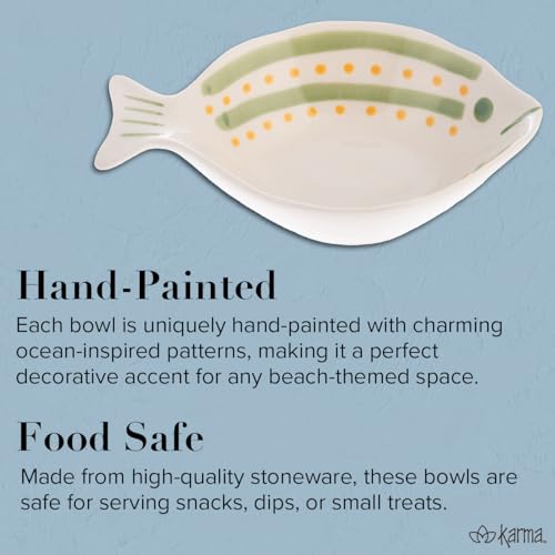 Karma, Ceramic Hand Painted Snack Dish, Fish Shaped Small Bowls, Cute Small Dip Bowl Saucer Appetizer Plate, Green - color: Green