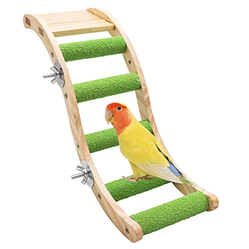 Bird Ladder Bridge, Wooden Pet Parrot Hamster Climbing Ladder Toys, Pet Bird Cage Accessories, Wood Climbing Ladder Perch for Bird Parrot Hamster Squirrel Sugar Gliders Parakeets Cockatiels(S Shape) - color: Green