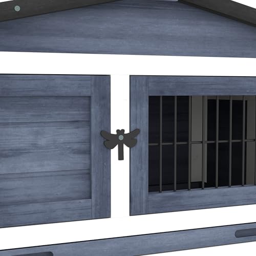 PawHut 2 Levels Outdoor Rabbit Hutch with Openable Top, 59" Wooden Large Rabbit Cage with Run Weatherproof Roof, Removable Tray, Ramp, Dark Gray - color: Dark Grey