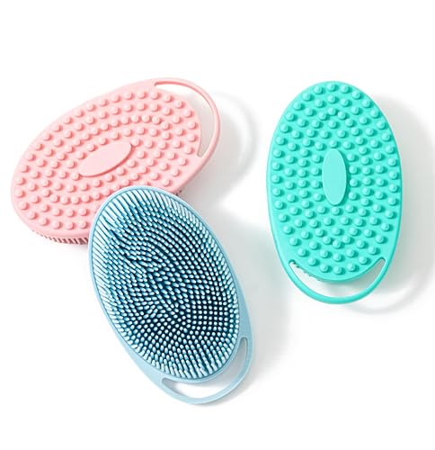 Premium Sensory Brushes for Kids or Autism,Soft Silicone Body Scrubber,2 in 1 Sensory Room Occupational Therapy,Silicone Loofah,Pets Shower Brush Bath Brush Shampoo Brush (3pcs(hangable-Oval)) - color: 3pcs(hangable-oval)