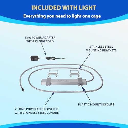 HappyBird Lighting Bird Cage Light with Chew Guard - Full Spectrum LED Pet Light - Simulates Natural Environment - Safe for Hookbill Birds – Easy to Install - (10" Long) - size: 10"