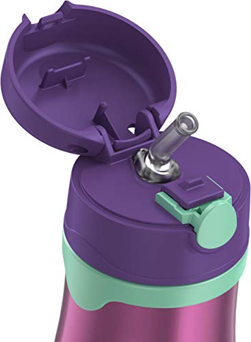 Thermos Baby 10 oz. Stainless Steel Bottle with pop-up straw, Purple with Teal - color: Purple with Teal, size: 10 Ounces