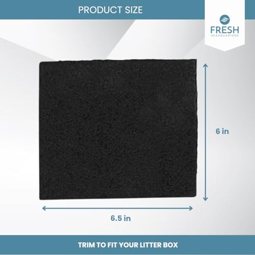 Fresh Headquarters 6-Pack Activated Carbon Cat Litter Box Filters Replacement - Trimmable 6" x 6.5" Organic Activated Charcoal Filter - Ideal Hooded Litter Box Deodorizer, Superior Odor Absorbing
