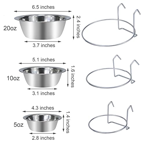 Wontee Pet Food Water Bowl Stainless Steel Hanging Feeder, L | Rust-proof, removable for easy refilling and cleaning, for feeding in cages/kennels/crates, for small dogs/cats/birds/rabbits - size: L
