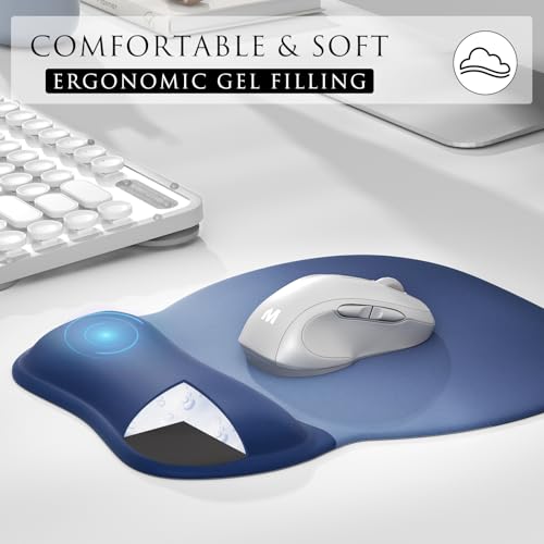 MROCO Ergonomic Mouse Pad with Gel Wrist Rest, 9.4 x 8.1 in, Blue Gradient | Ergonomic Shape Design, Multiple Pattern Options, Gel Wrist Comfort, Smooth Lycra Surface, Non-Slip PU Base - color: Blue Gradient