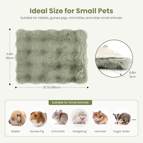 2 Pack Rabbit Mat, Soft Plush Bunny Bedding with Non-Slip Bottom, Washable Fluffy Guinea Pig Cage Liner, Small Pet Sleeping Pads for Hamster, Chinchilla, Green - color: Green