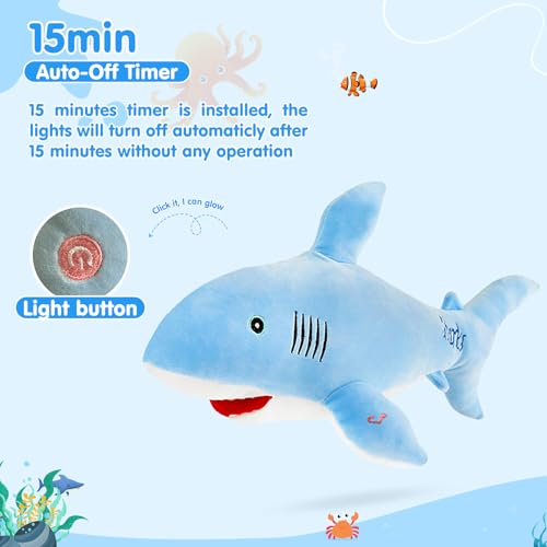 BSTAOFY 20'' LED Shark Soft Plush Toy Night Light Up Stuffed Animal Ocean Life Luminous Glow in the Dark Bedtime Companion Gifts for Kids Friends Birthday Valentines Christmas Festivals, Blue - color: Blue Shark