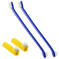 SunGrow Dog & Ferret Toothbrush Set of 4, 2 Long Dual-Headed and 2 Finger Brush, Blue and Yellow, Puppy, Cat, and Small Breed Dog, 9-Inches and 2.5-Inches
