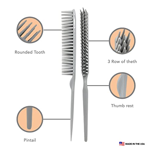 Allegro Combs 60 Parting Three Row Combs Salon Hairstylist Hairdresser Detangle Combs For Natural Hair And Wigs For Curly Hair Made In The Usa 2 Pcs. (Grey) - color: Grey