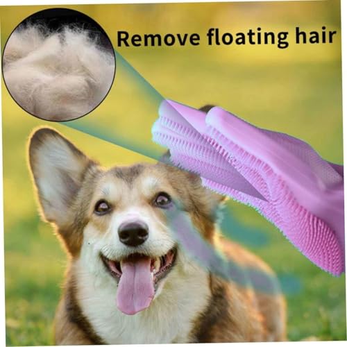 Dog Washing Gloves, Pet Grooming Gloves with Soft Brushes, Bathing and Massaging for Dogs and Cats, Silicone Heat Resistant Cleaning Gloves with High-Density Teeth (Purple) - color: Purple