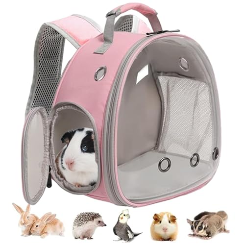 Guinea Pig Carrier, Clear Bubble Window for Guinea Pig, Bunny Rat Bird (Pink, Backpack) - color: Pink