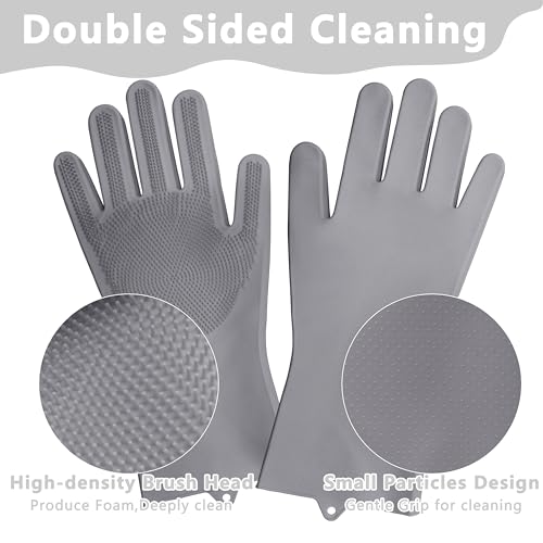 Pet Grooming Gloves—Dog Washing Gloves with High-Density Teeth | Dog Bath Scrubber with Enhanced Five Finger Design, Silicone Gloves for Dogs and Cats Bathing, Massage (Gray) - color: Gray
