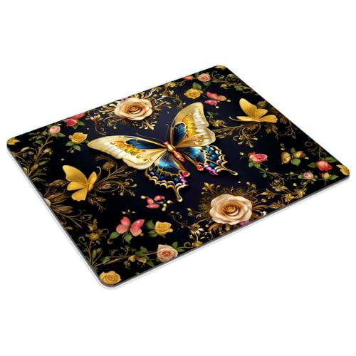Black Gold Butterfly Mouse pad Customized Mousepad Non-Slip Rubber Base Mouse Pads for Computers Laptop Office Desk Accessories Mouse pad - color: Black Gold butterfly