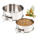 2 Pack Stainless Steel Bird Food Bowl Small Bird Feeding Dish Cups for Cage Parrot Food Bowl Cage with Clamp Holder for Parrots, Cockatiels, Small Animals (S+M) - size: S+M